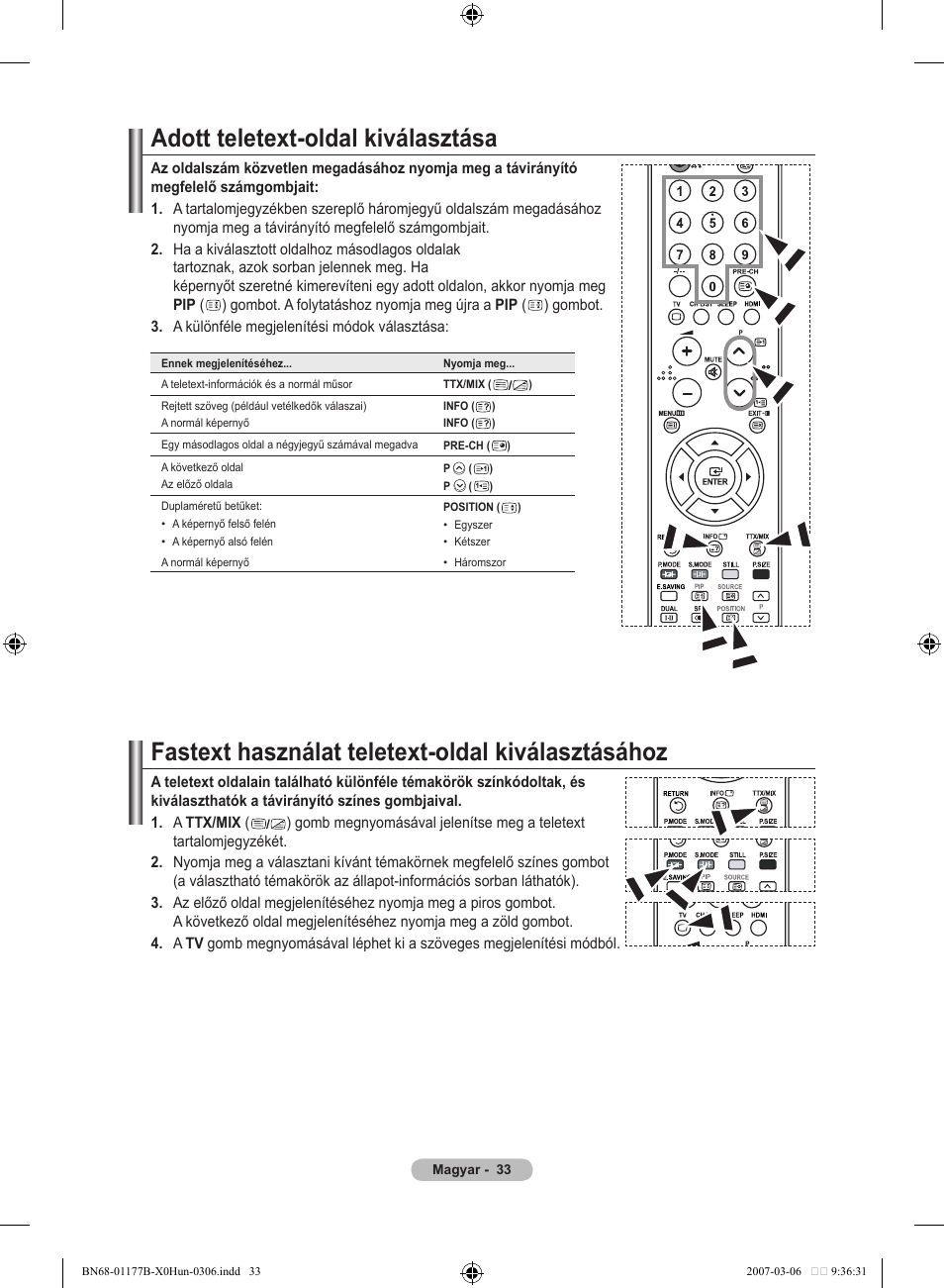 Adott teletext-oldal kiválasztása, Fastext használat teletext-oldal kiválasztásához | Samsung LE32R81B User Manual | Page 312 / 482