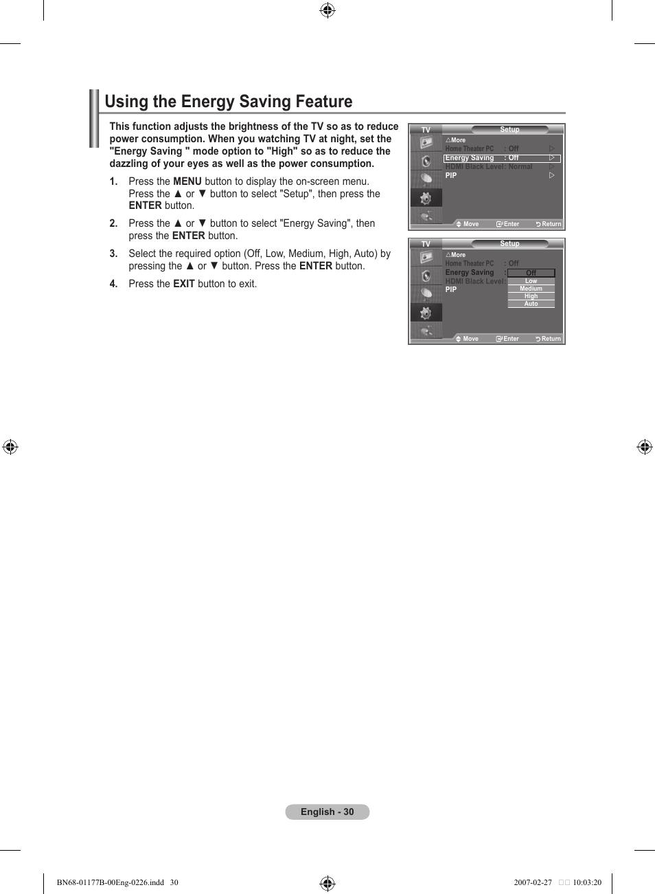 Using the energy saving feature | Samsung LE32R81B User Manual | Page 32 / 482