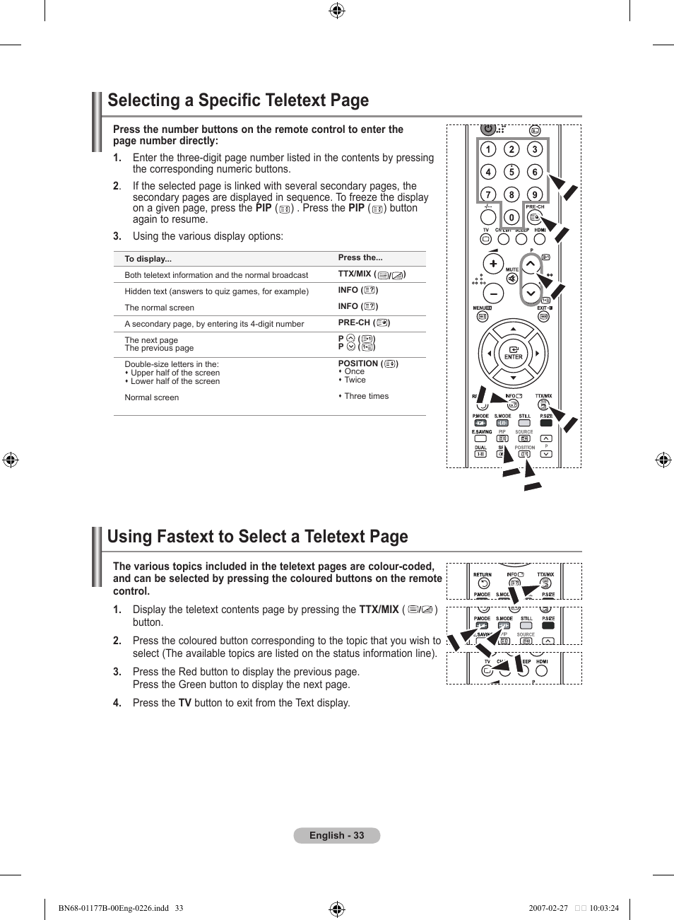 Selecting a specific teletext page, Using fastext to select a teletext page | Samsung LE32R81B User Manual | Page 35 / 482