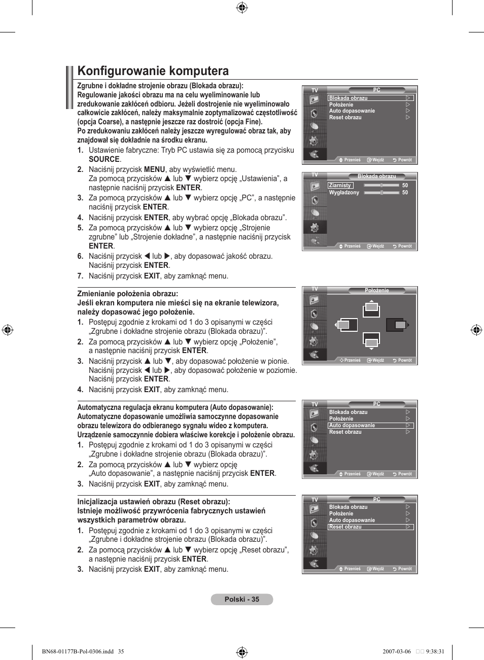 Konfigurowanie komputera | Samsung LE32R81B User Manual | Page 354 / 482