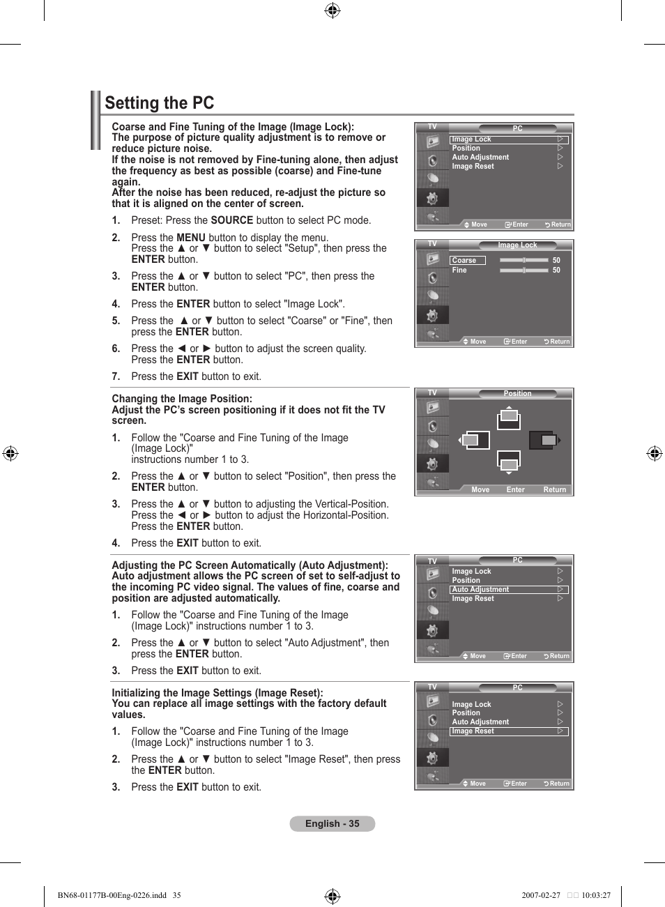 Setting the pc | Samsung LE32R81B User Manual | Page 37 / 482