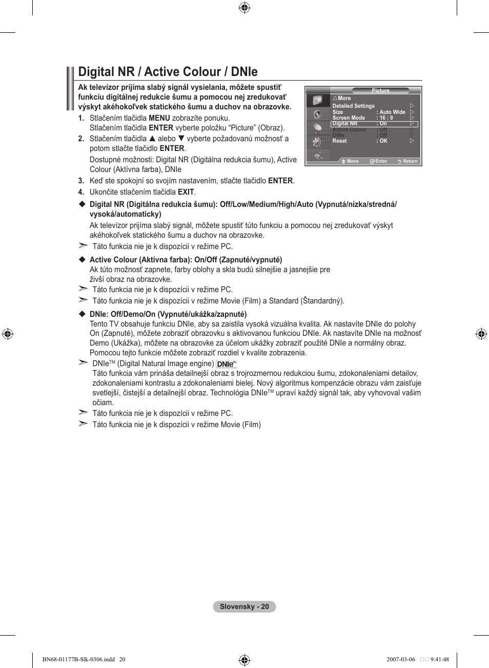 Digital nr / active colour / dnie | Samsung LE32R81B User Manual | Page 419 / 482