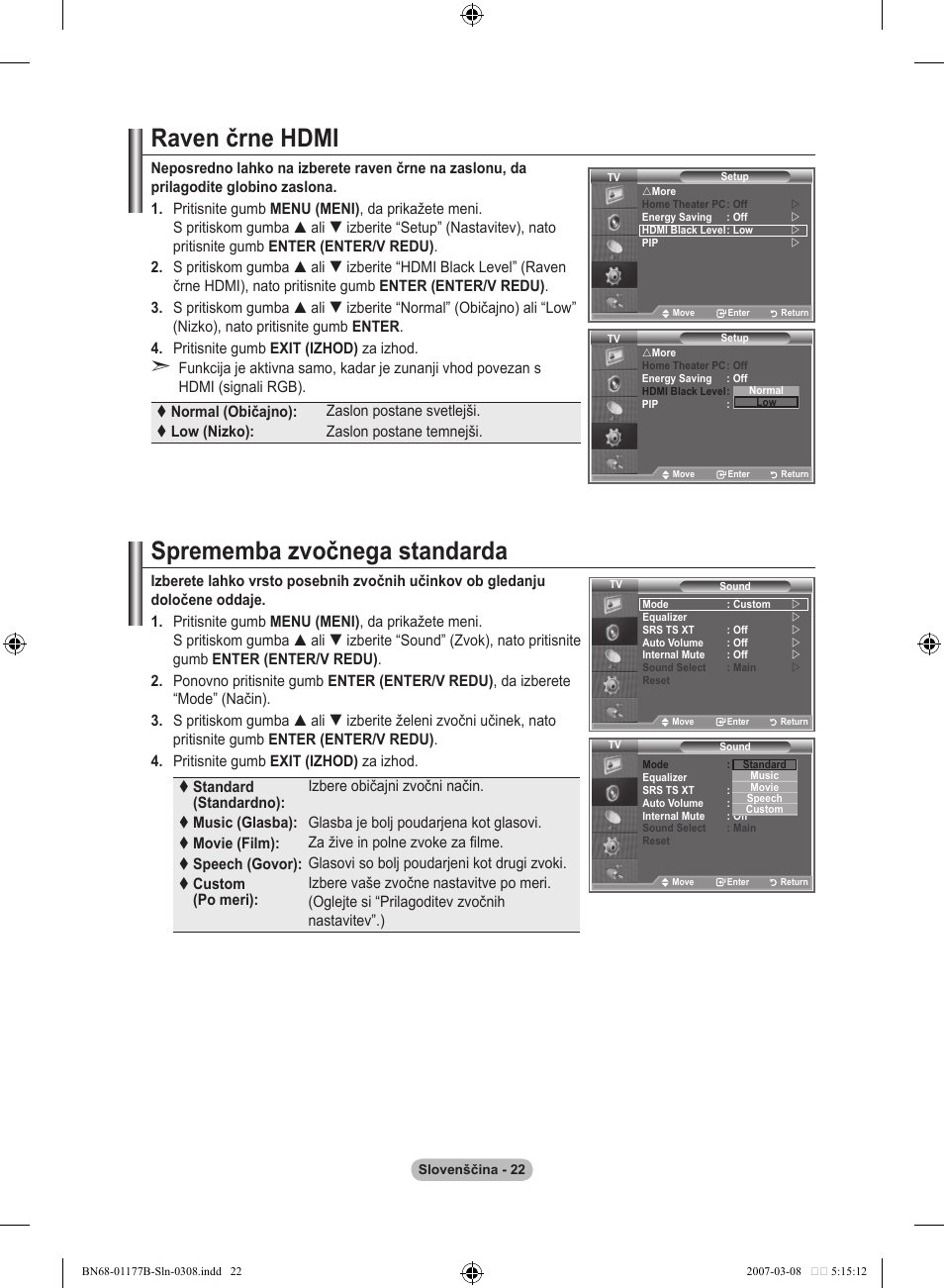 Raven črne hdmi, Sprememba zvočnega standarda | Samsung LE32R81B User Manual | Page 461 / 482