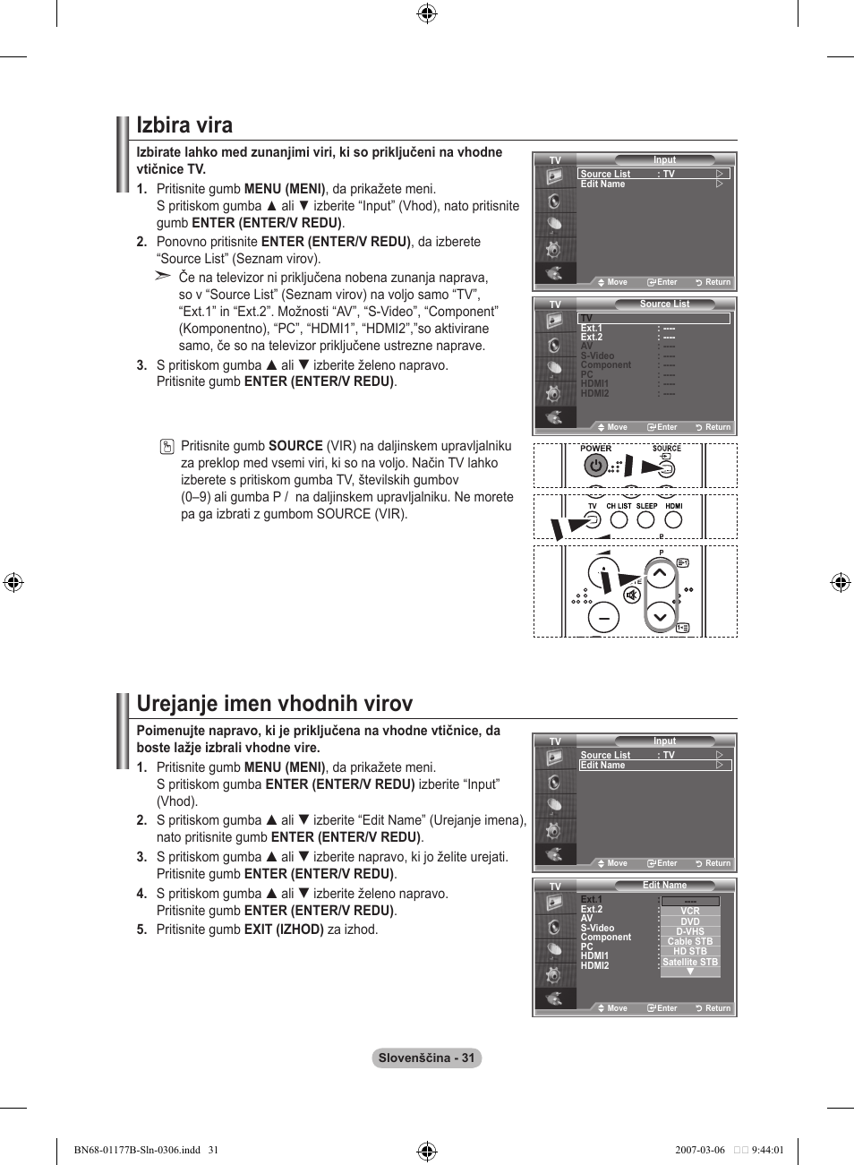 Izbira vira, Urejanje imen vhodnih virov | Samsung LE32R81B User Manual | Page 470 / 482