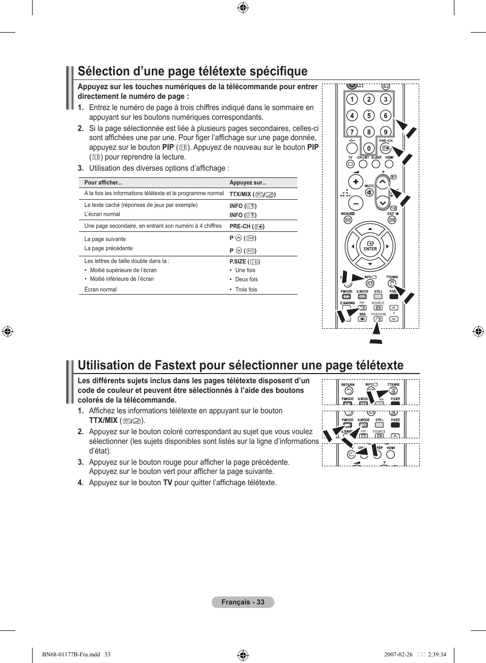 Sélection d’une page télétexte spécifique | Samsung LE32R81B User Manual | Page 75 / 482