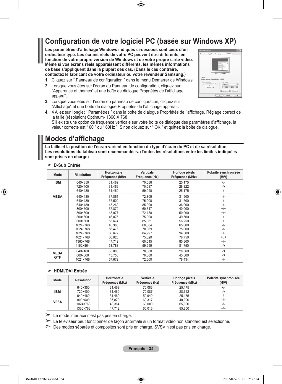 Modes d’affichage | Samsung LE32R81B User Manual | Page 76 / 482