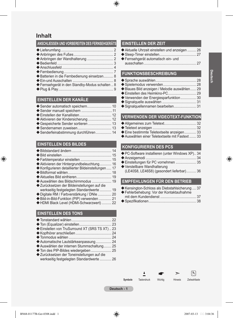 Inhalt | Samsung LE32R81B User Manual | Page 83 / 482