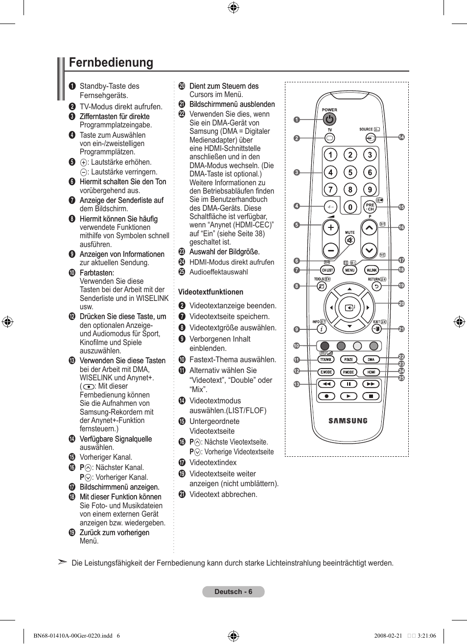 Fernbedienung | Samsung LE46A551P2R User Manual | Page 112 / 629