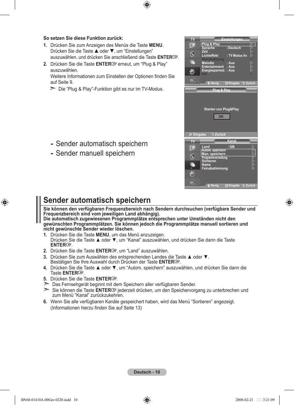 Sender automatisch speichern | Samsung LE46A551P2R User Manual | Page 116 / 629