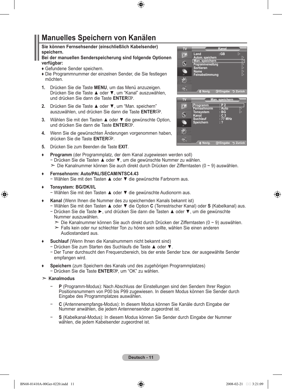 Manuelles speichern von kanälen | Samsung LE46A551P2R User Manual | Page 117 / 629
