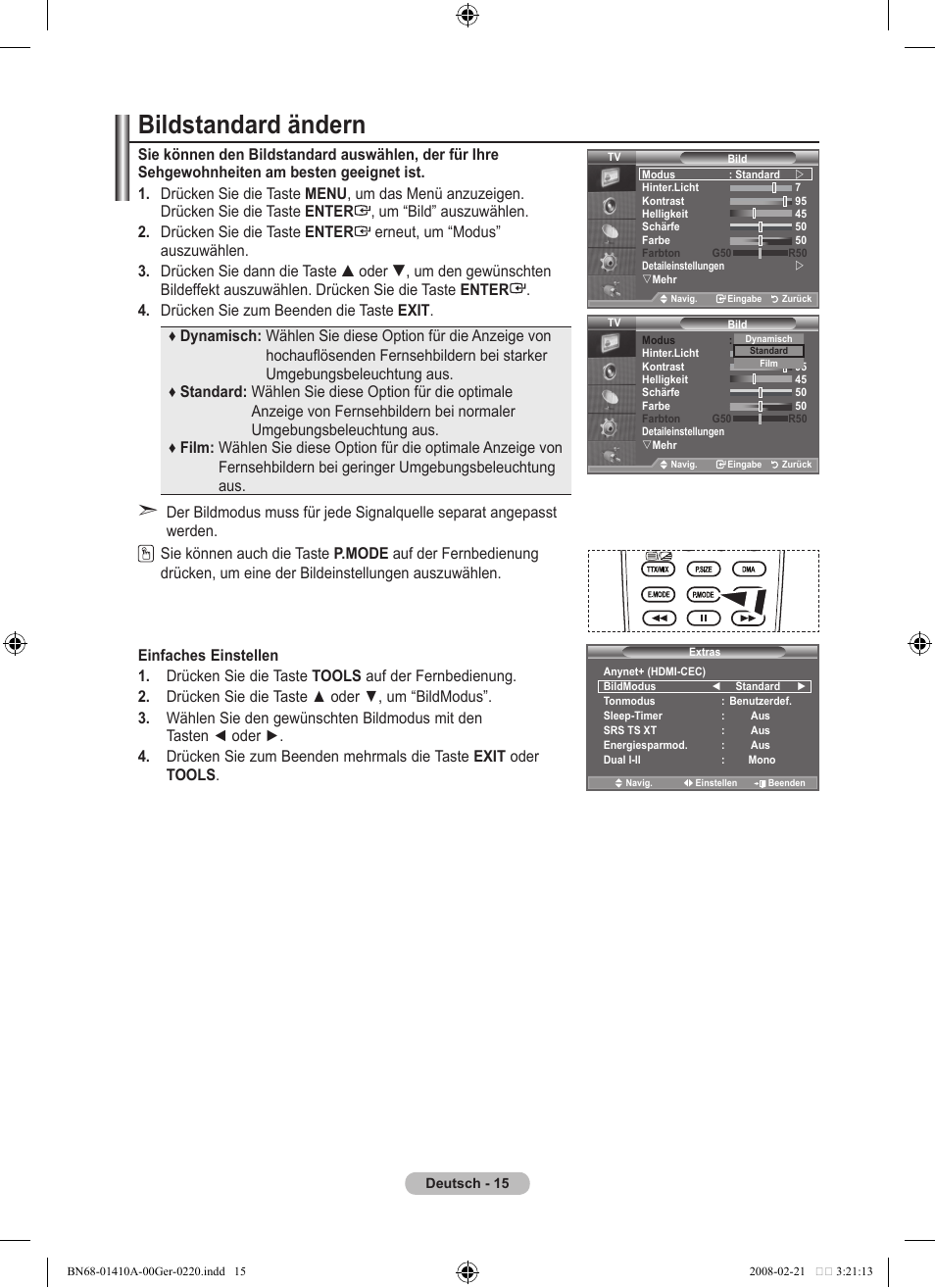 Bildstandard ändern | Samsung LE46A551P2R User Manual | Page 121 / 629