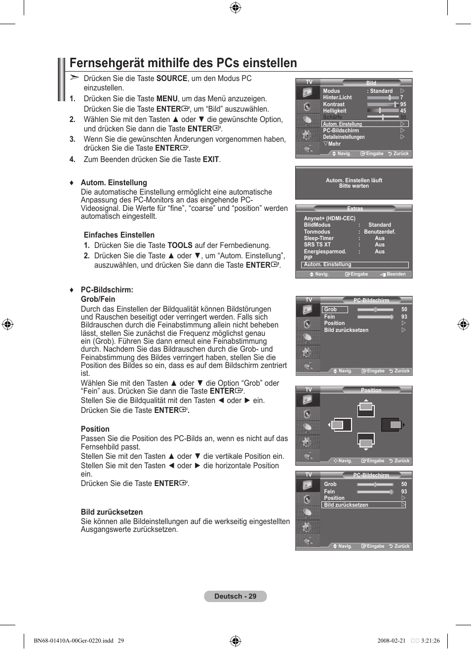 Fernsehgerät mithilfe des pcs einstellen | Samsung LE46A551P2R User Manual | Page 135 / 629