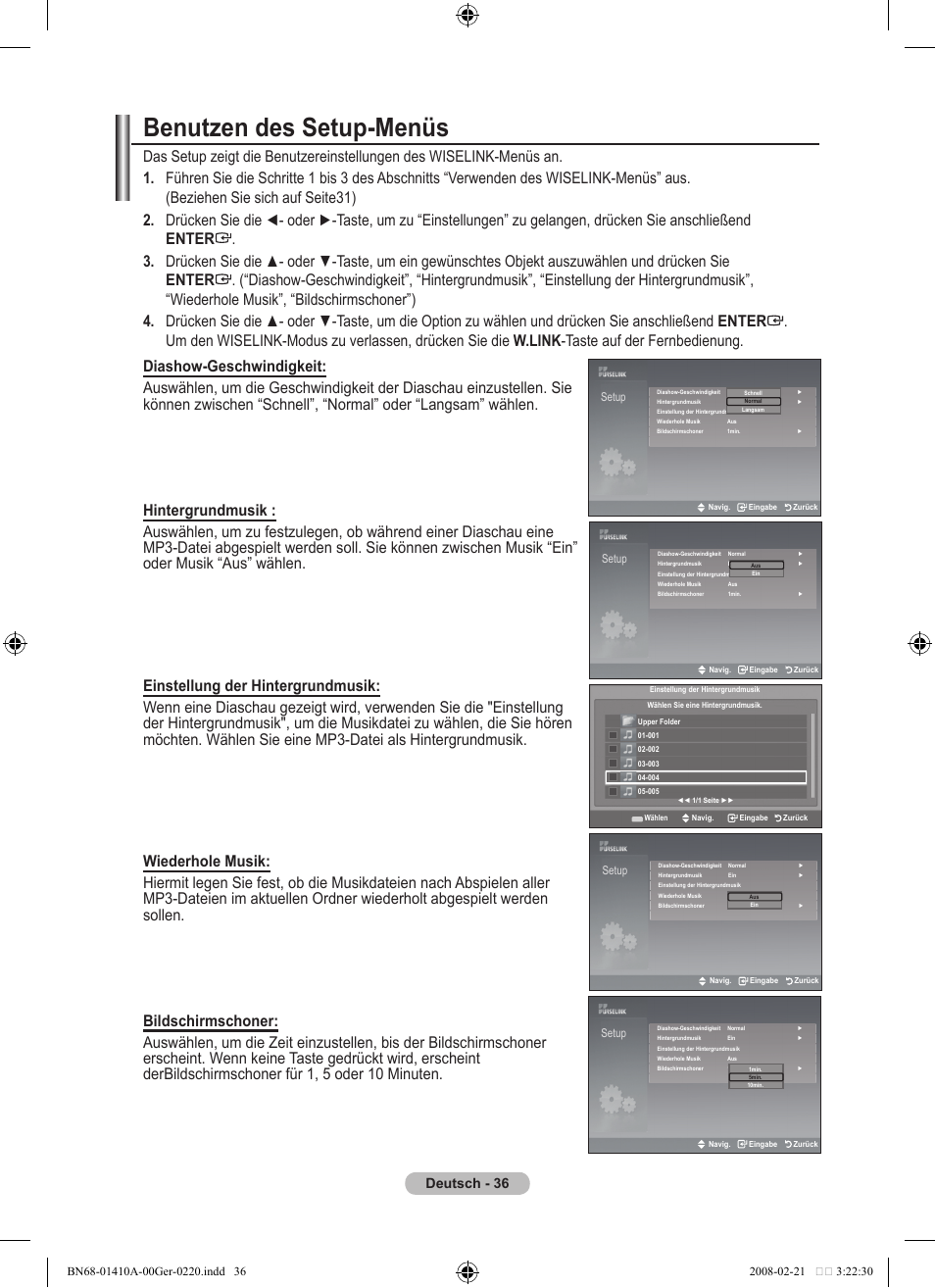 Benutzen des setup-menüs, Deutsch | Samsung LE46A551P2R User Manual | Page 142 / 629