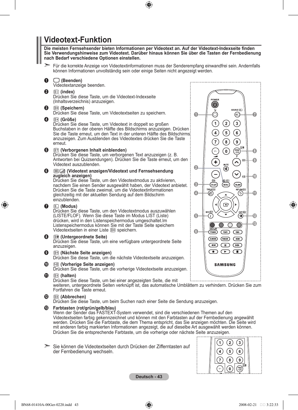 Videotext-funktion | Samsung LE46A551P2R User Manual | Page 149 / 629