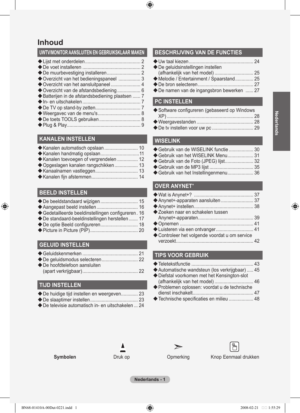 Inhoud | Samsung LE46A551P2R User Manual | Page 159 / 629