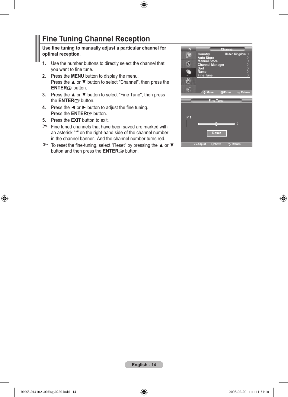 Fine tuning channel reception | Samsung LE46A551P2R User Manual | Page 16 / 629