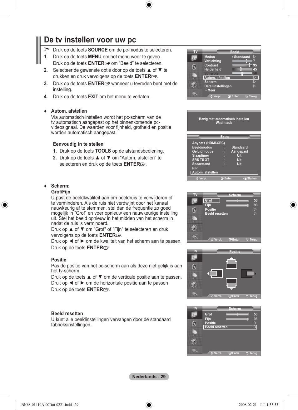 De tv instellen voor uw pc | Samsung LE46A551P2R User Manual | Page 187 / 629