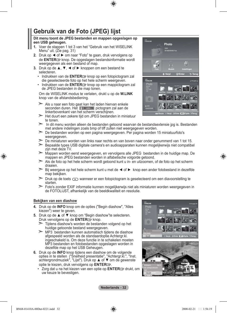 Gebruik van de foto (jpeg) lijst | Samsung LE46A551P2R User Manual | Page 190 / 629