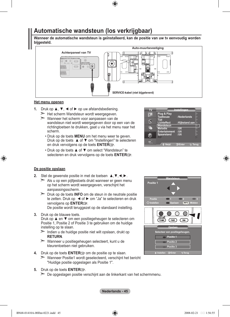 Automatische wandsteun (los verkrijgbaar) | Samsung LE46A551P2R User Manual | Page 203 / 629