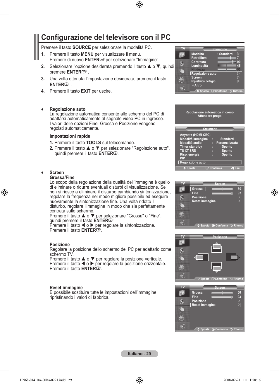 Configurazione del televisore con il pc | Samsung LE46A551P2R User Manual | Page 239 / 629