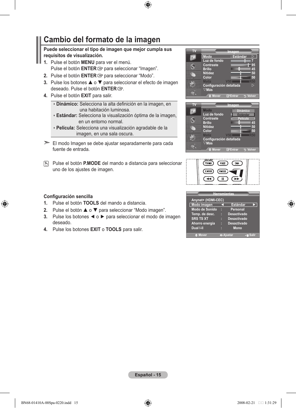 Cambio del formato de la imagen | Samsung LE46A551P2R User Manual | Page 279 / 629
