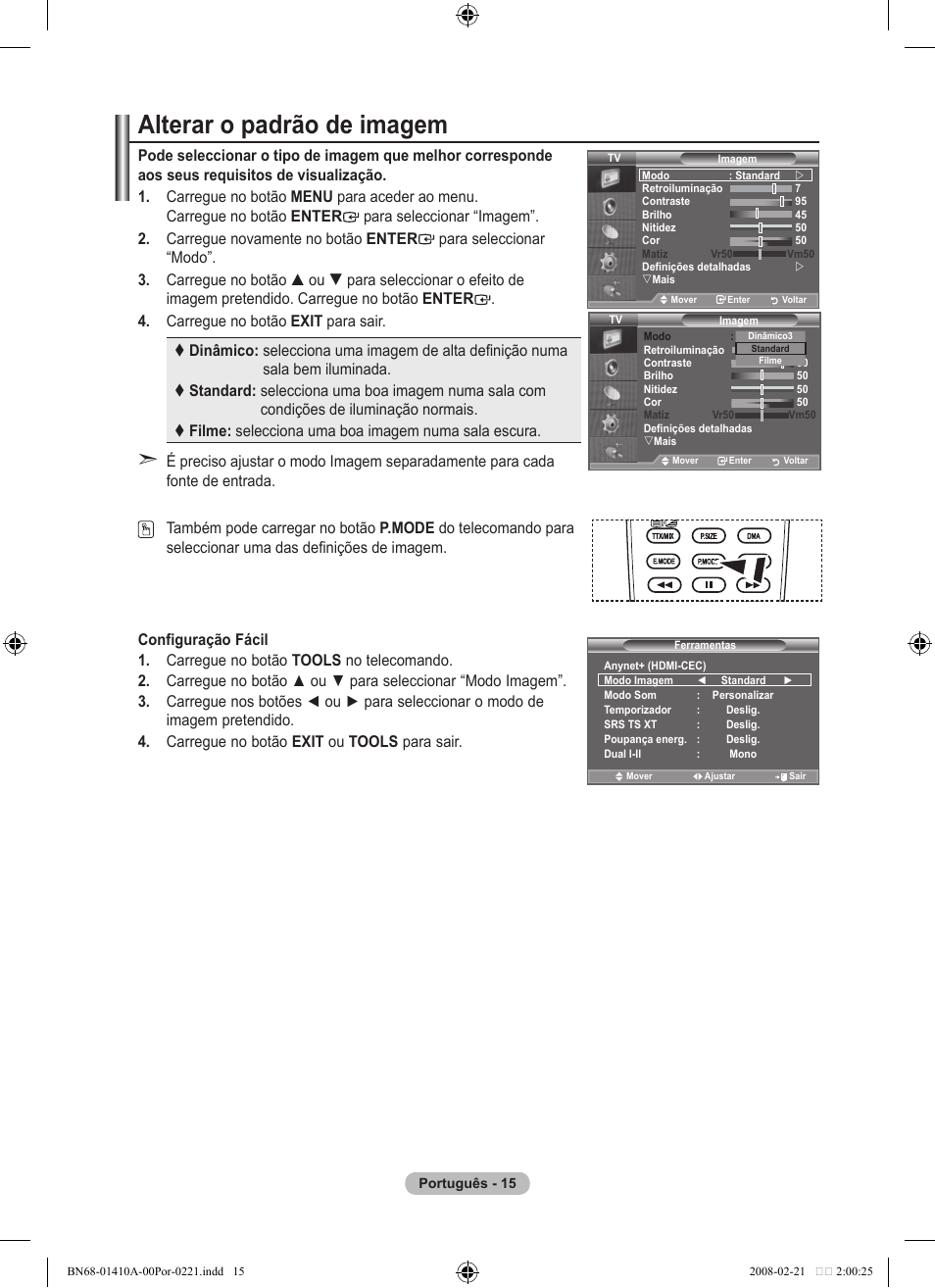 Alterar o padrão de imagem | Samsung LE46A551P2R User Manual | Page 331 / 629