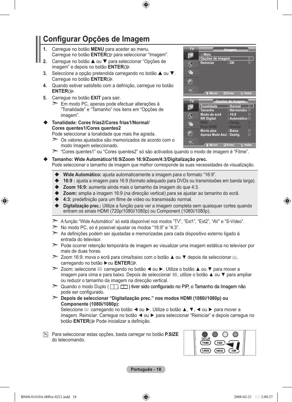 Configurar opções de imagem | Samsung LE46A551P2R User Manual | Page 334 / 629