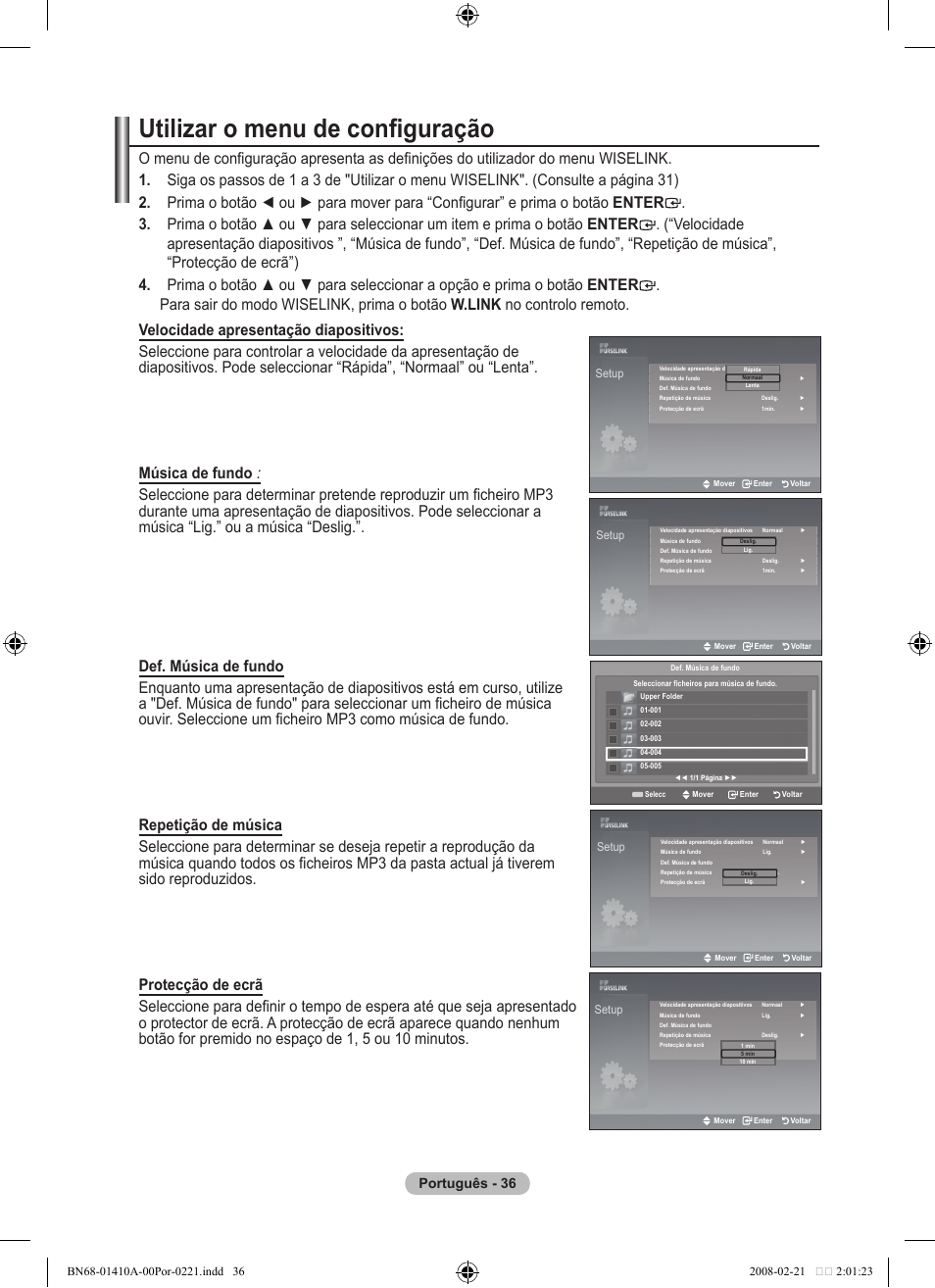 Utilizar o menu de configuração, Português | Samsung LE46A551P2R User Manual | Page 352 / 629