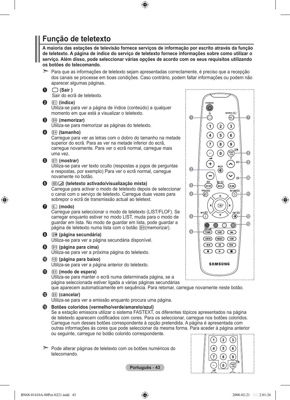 Função de teletexto | Samsung LE46A551P2R User Manual | Page 359 / 629