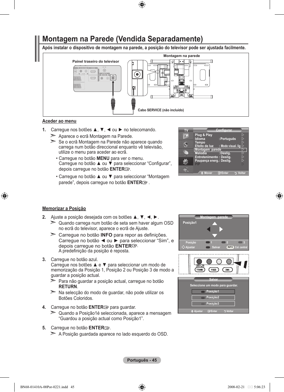 Montagem na parede (vendida separadamente) | Samsung LE46A551P2R User Manual | Page 361 / 629