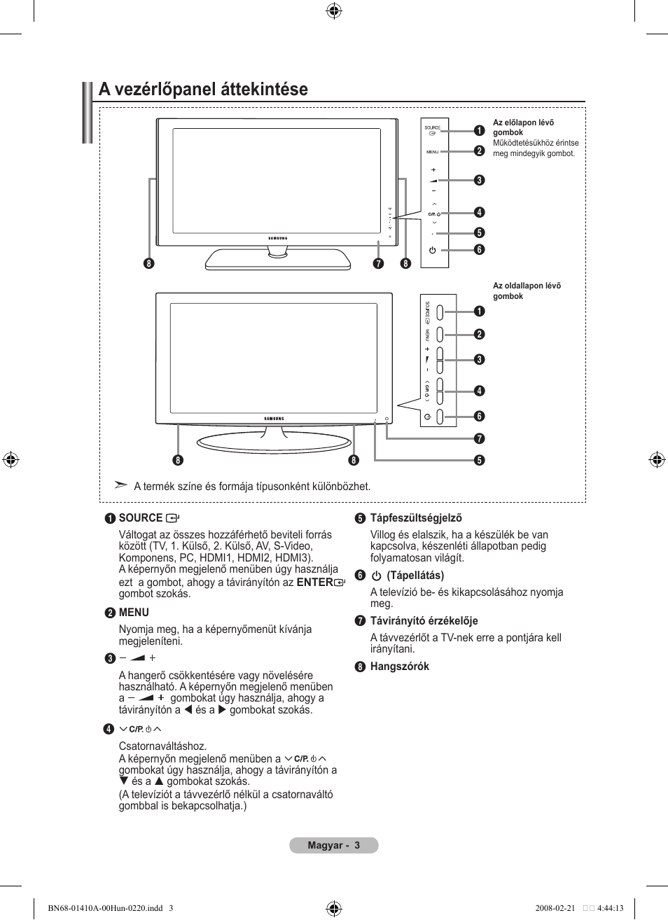 A vezérlőpanel áttekintése | Samsung LE46A551P2R User Manual | Page 371 / 629