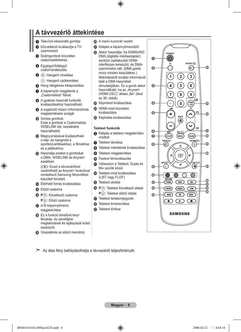 A távvezérlő áttekintése | Samsung LE46A551P2R User Manual | Page 374 / 629