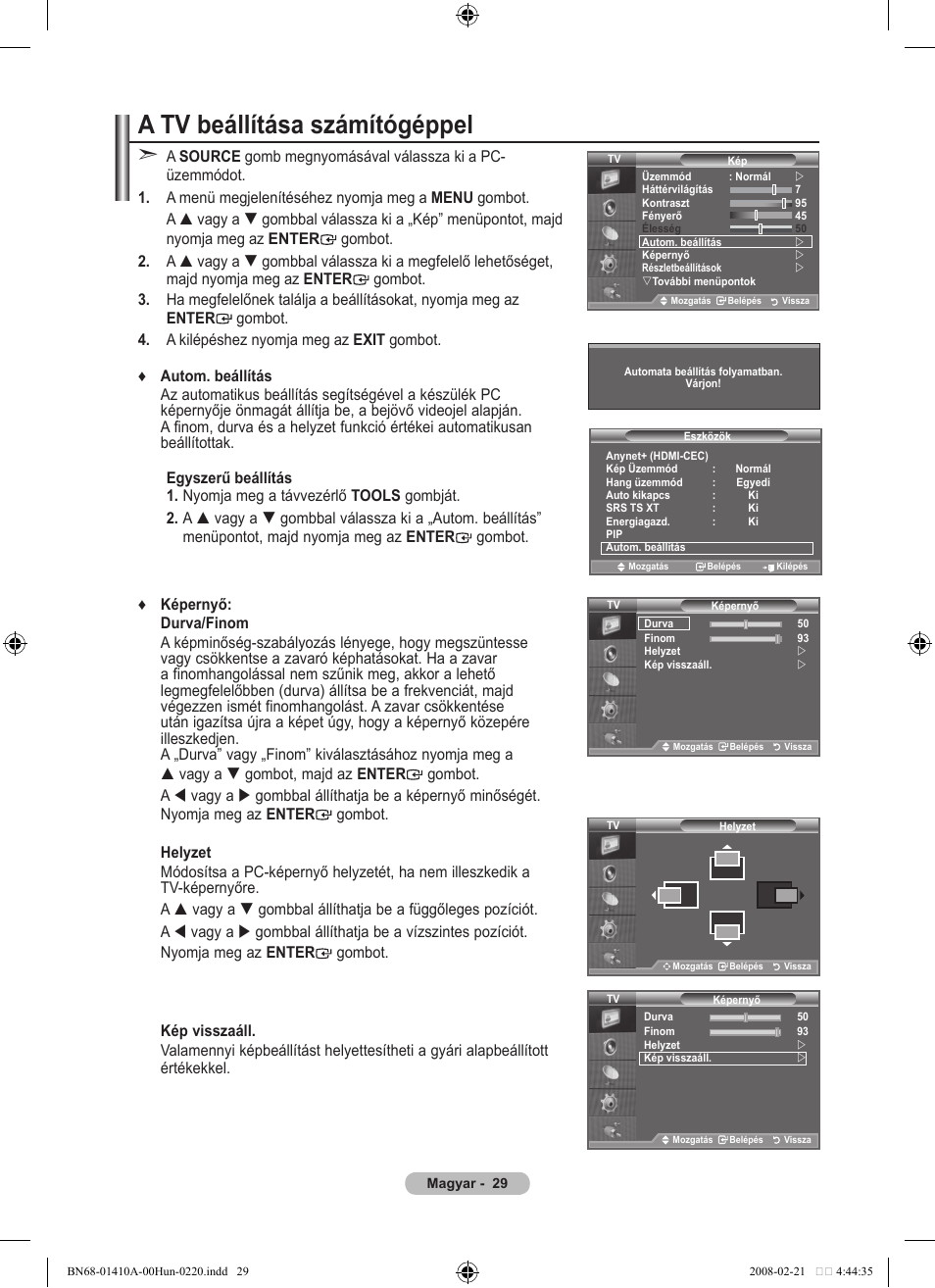 A tv beállítása számítógéppel | Samsung LE46A551P2R User Manual | Page 397 / 629
