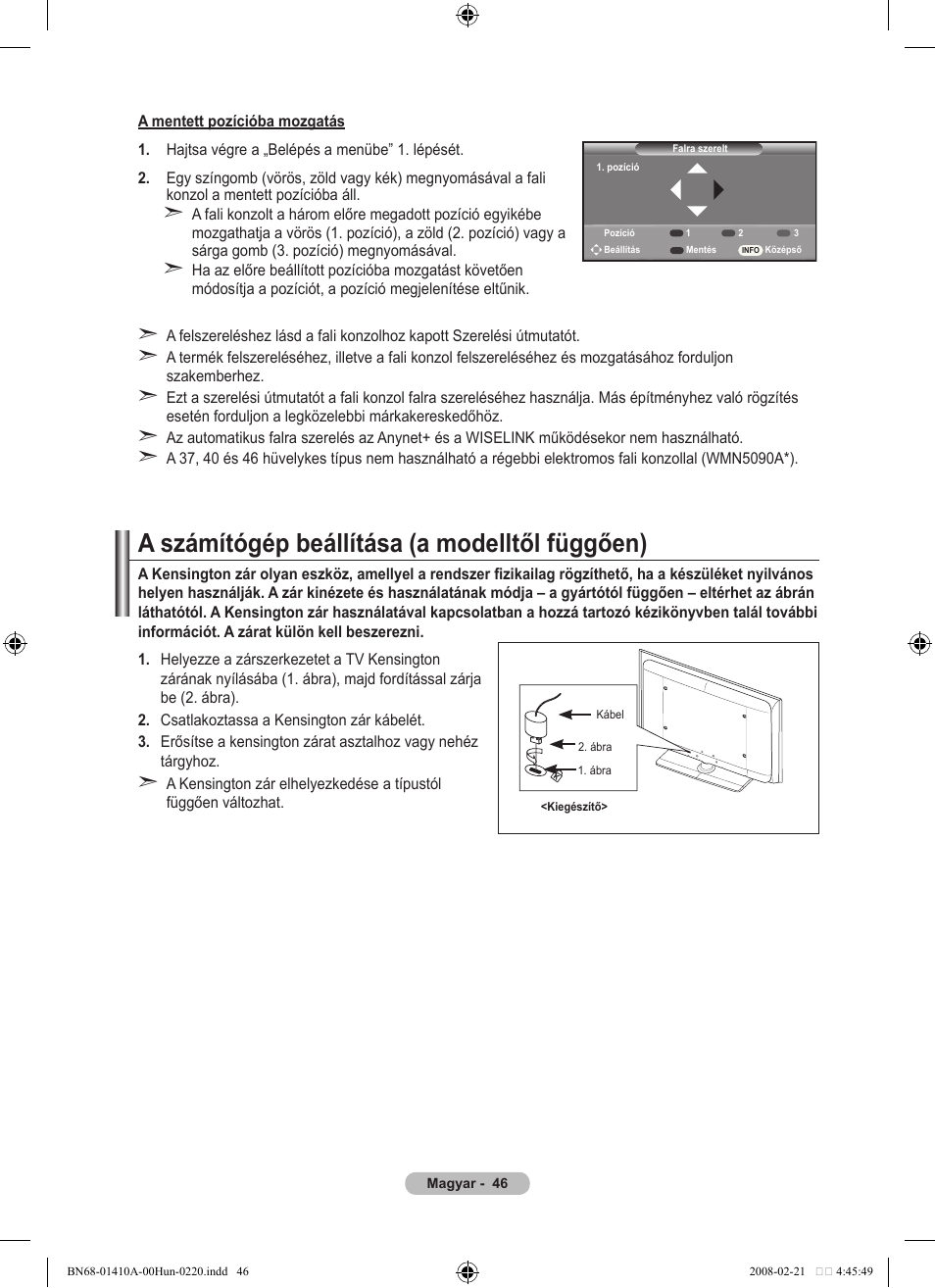 A számítógép beállítása (a modelltől függően) | Samsung LE46A551P2R User Manual | Page 414 / 629