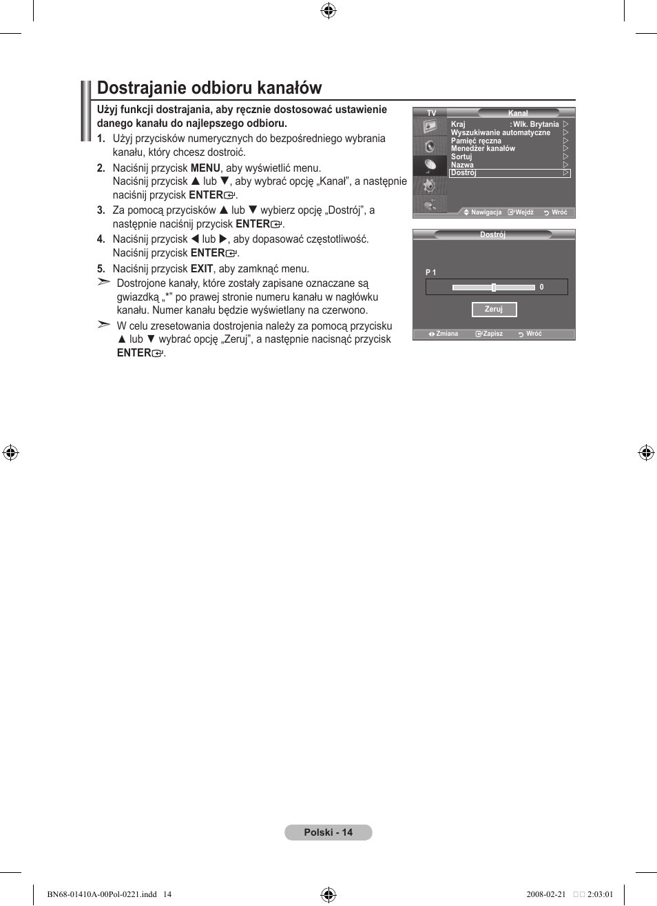 Dostrajanie odbioru kanałów | Samsung LE46A551P2R User Manual | Page 434 / 629