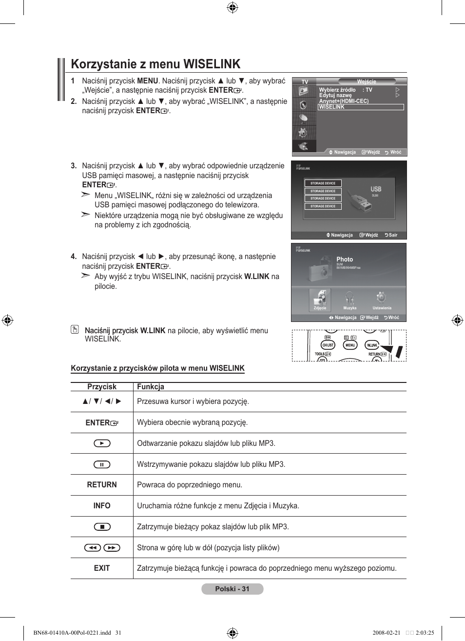 Korzystanie z menu wiselink | Samsung LE46A551P2R User Manual | Page 451 / 629