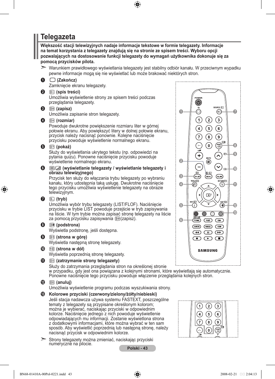Telegazeta | Samsung LE46A551P2R User Manual | Page 463 / 629
