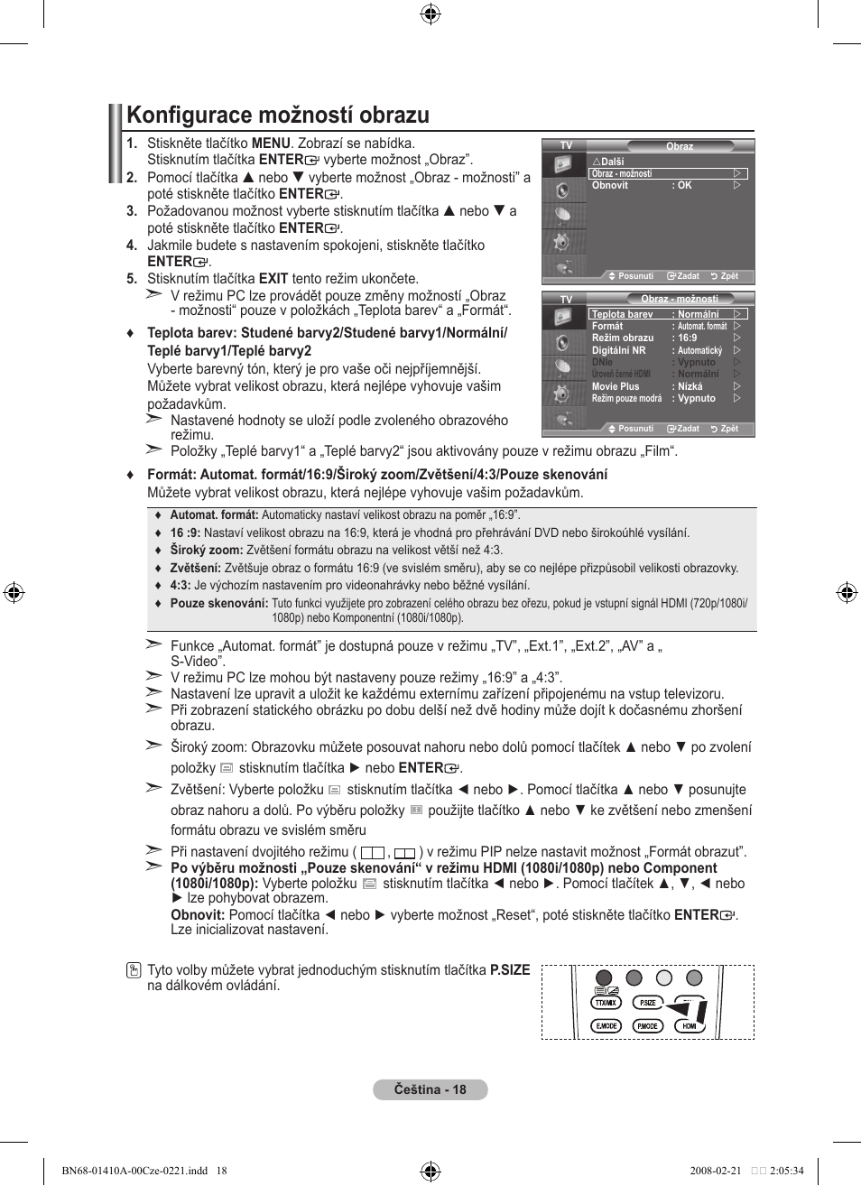Konfigurace možností obrazu | Samsung LE46A551P2R User Manual | Page 490 / 629