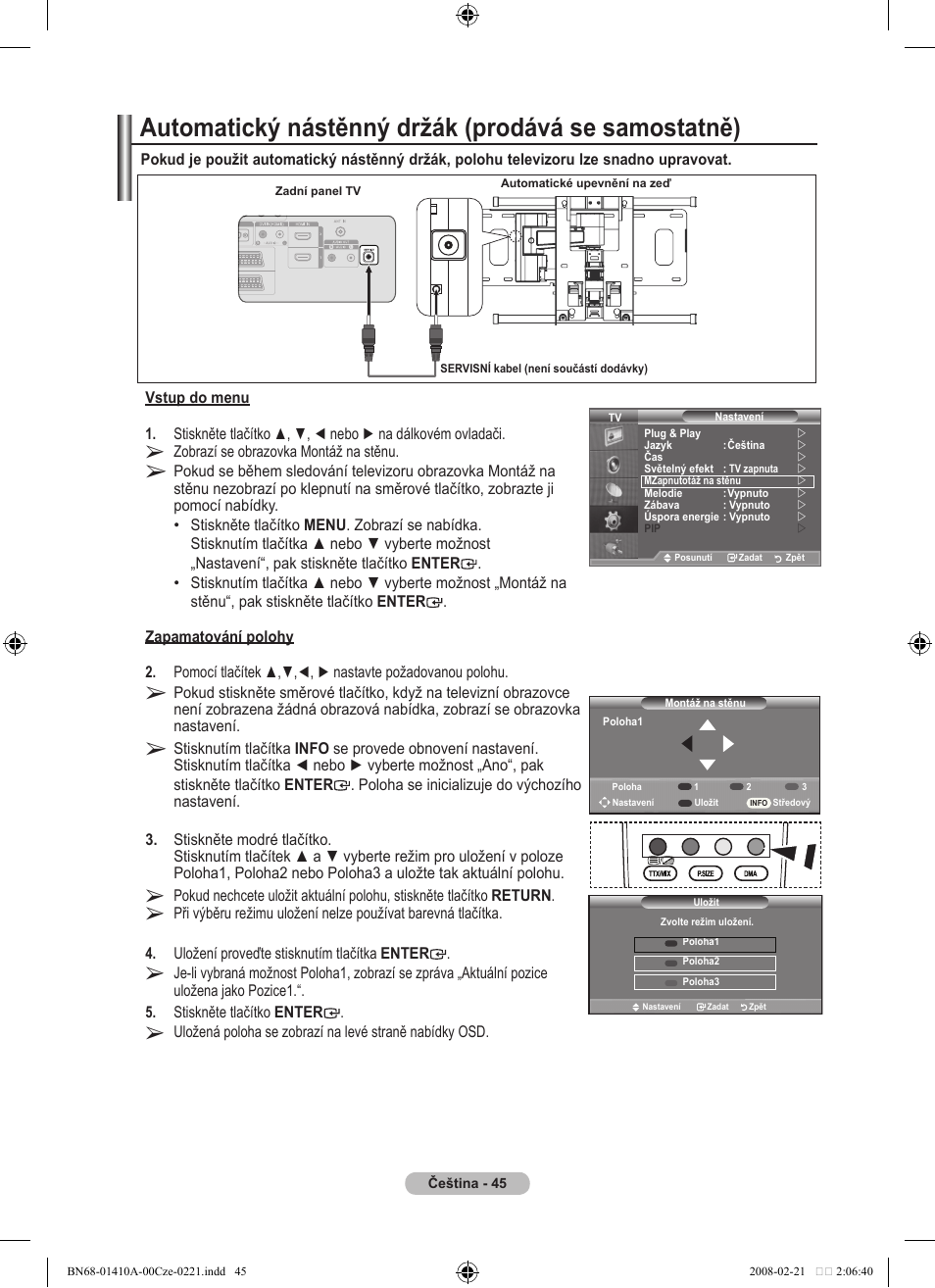 Automatický nástěnný držák (prodává se samostatně) | Samsung LE46A551P2R User Manual | Page 517 / 629