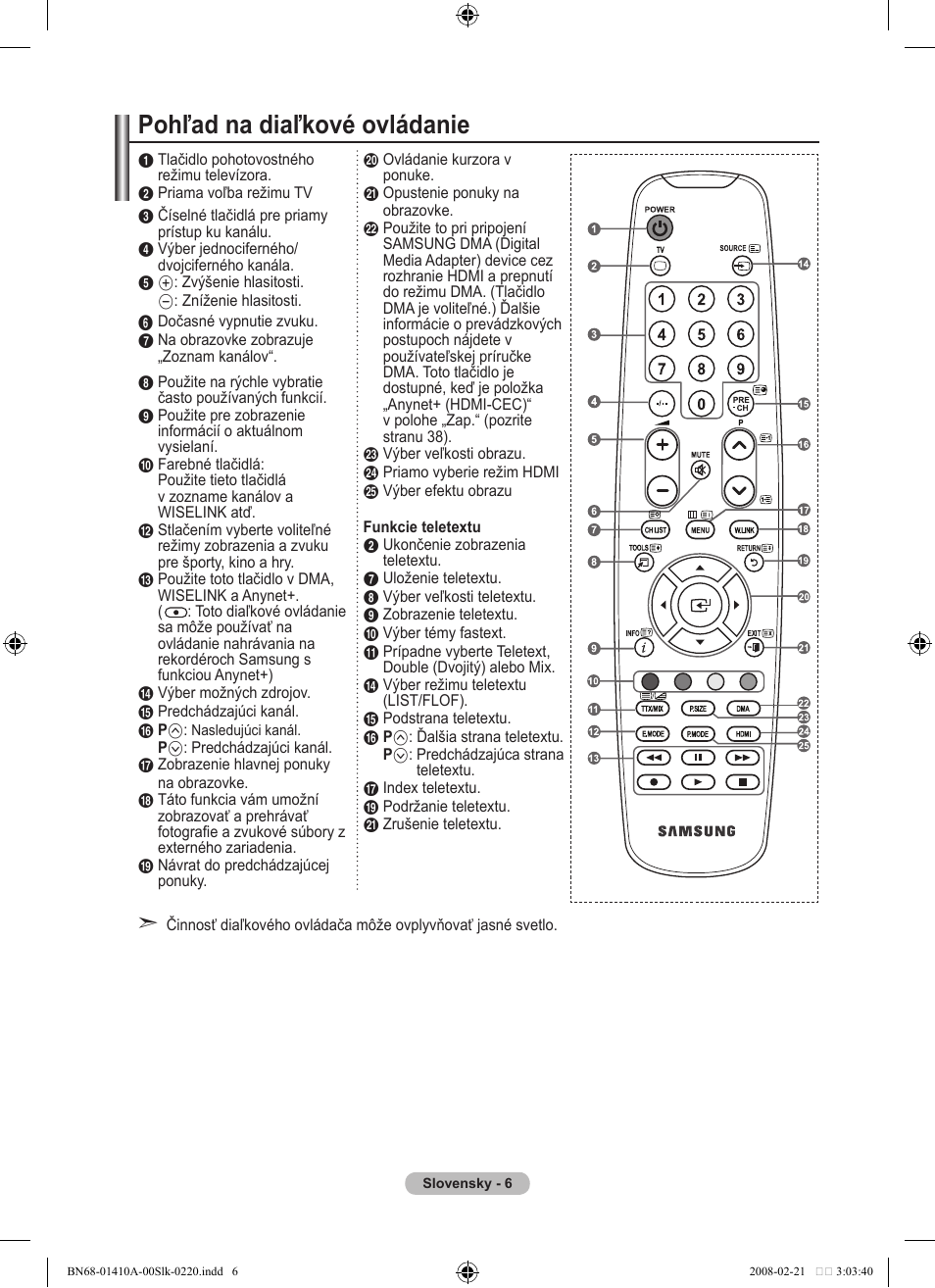 Pohľad na diaľkové ovládanie | Samsung LE46A551P2R User Manual | Page 530 / 629