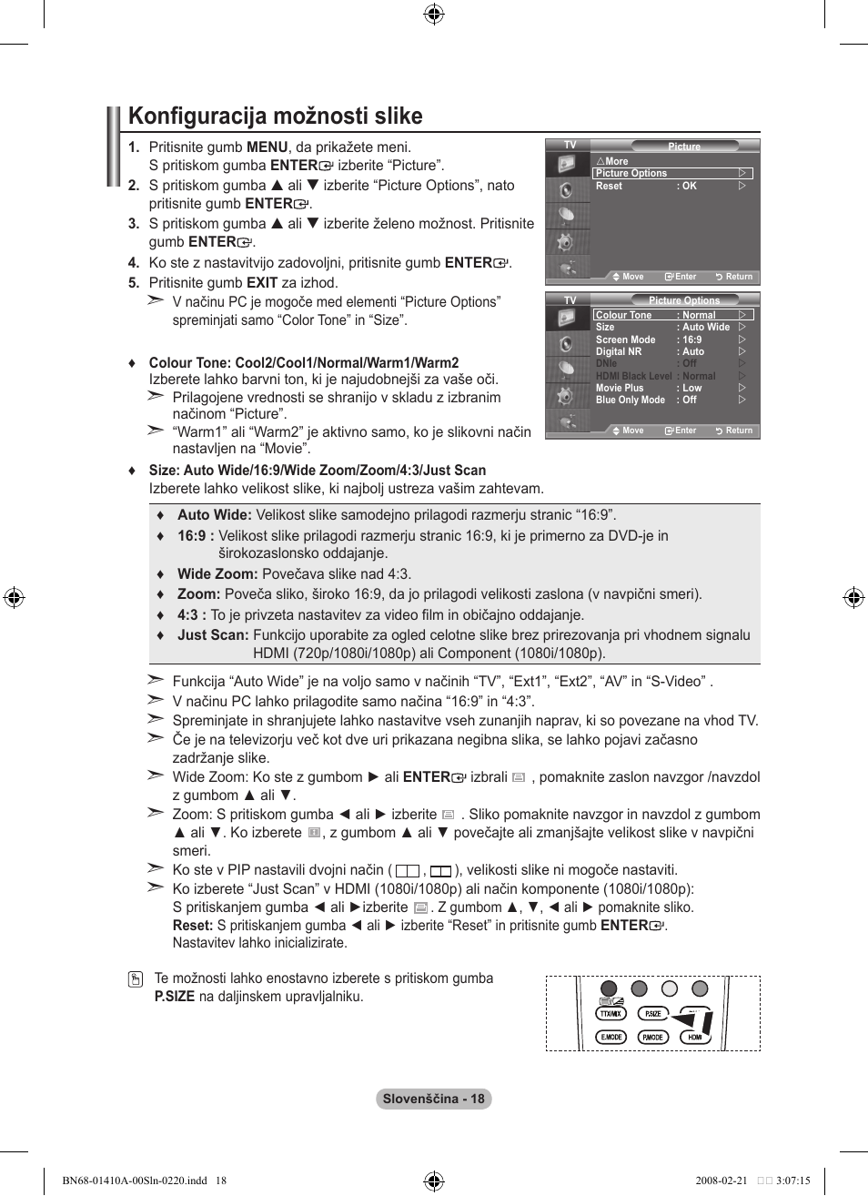 Konfiguracija možnosti slike | Samsung LE46A551P2R User Manual | Page 594 / 629