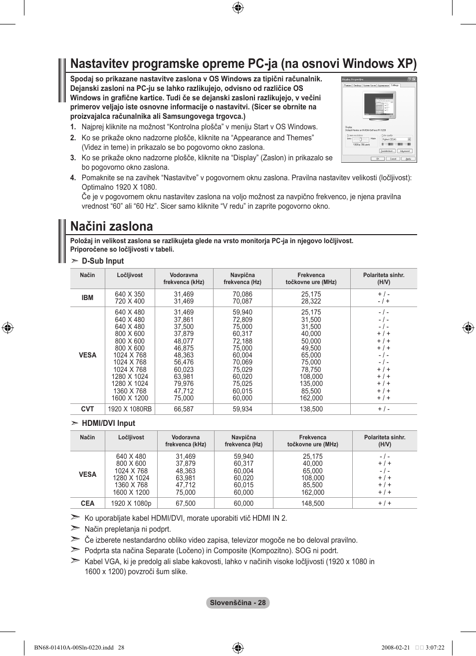 Načini zaslona | Samsung LE46A551P2R User Manual | Page 604 / 629