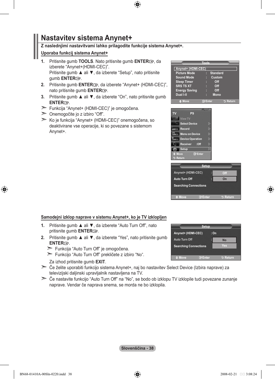 Nastavitev sistema anynet | Samsung LE46A551P2R User Manual | Page 614 / 629