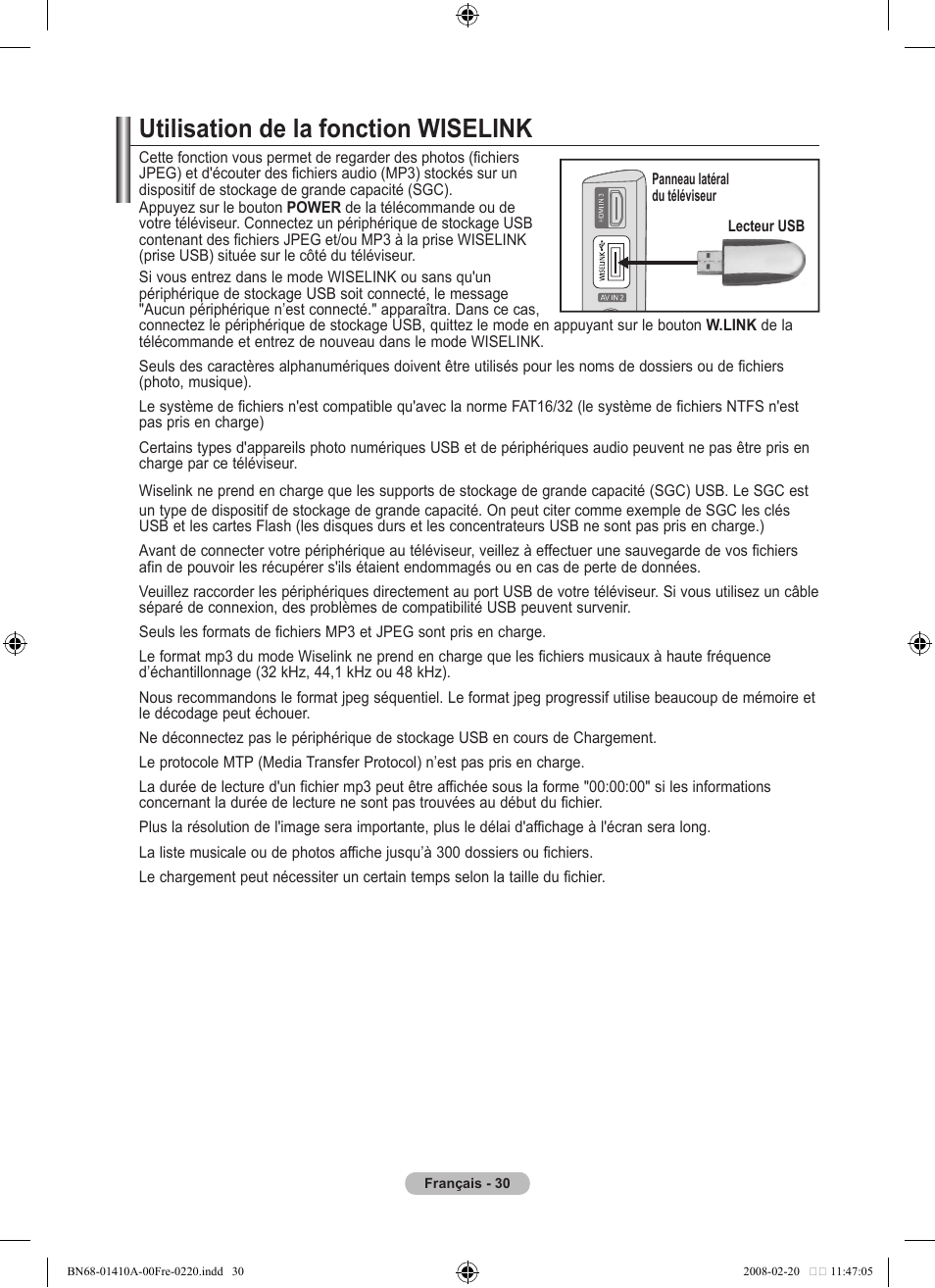 Utilisation de la fonction wiselink | Samsung LE46A551P2R User Manual | Page 84 / 629