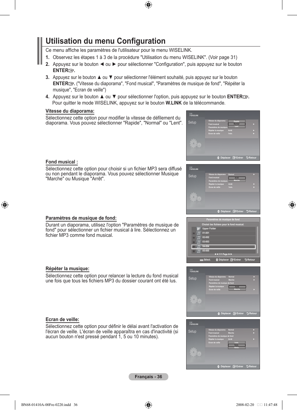 Utilisation du menu configuration, Français | Samsung LE46A551P2R User Manual | Page 90 / 629
