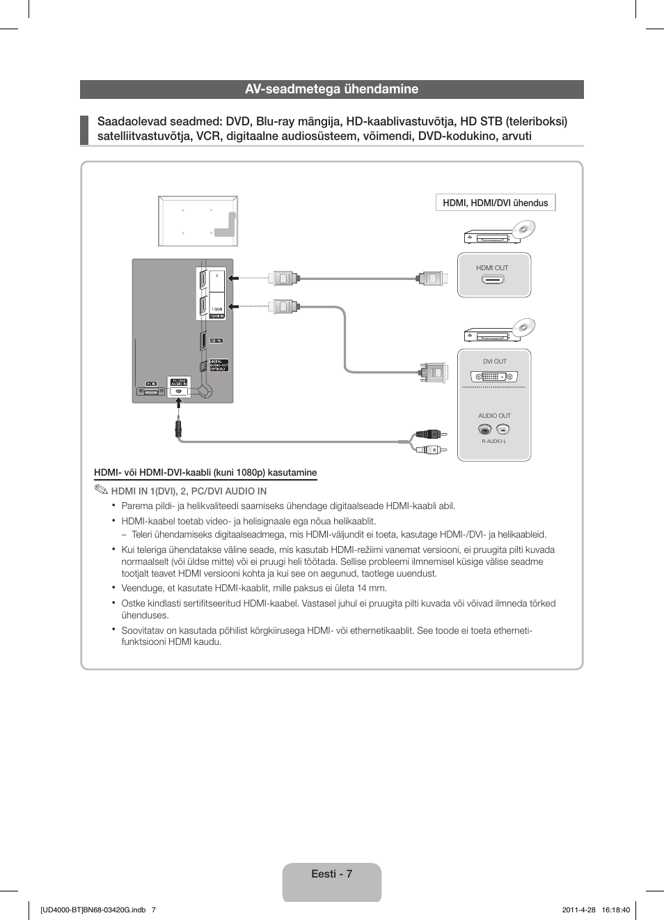 Av-seadmetega ühendamine | Samsung UE19D4010NW User Manual | Page 103 / 146