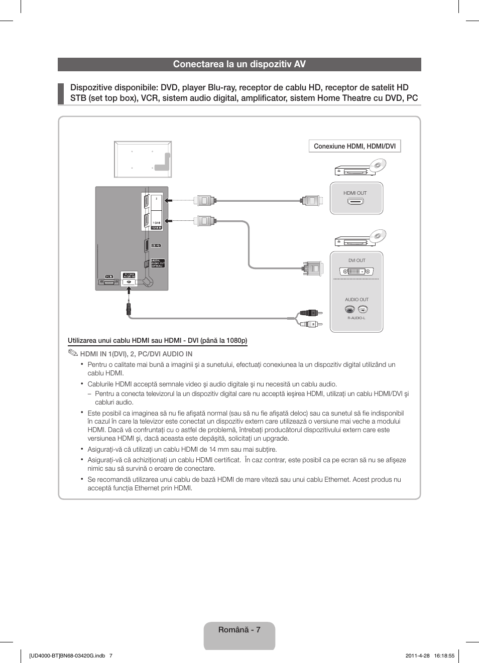 Conectarea la un dispozitiv av | Samsung UE19D4010NW User Manual | Page 119 / 146