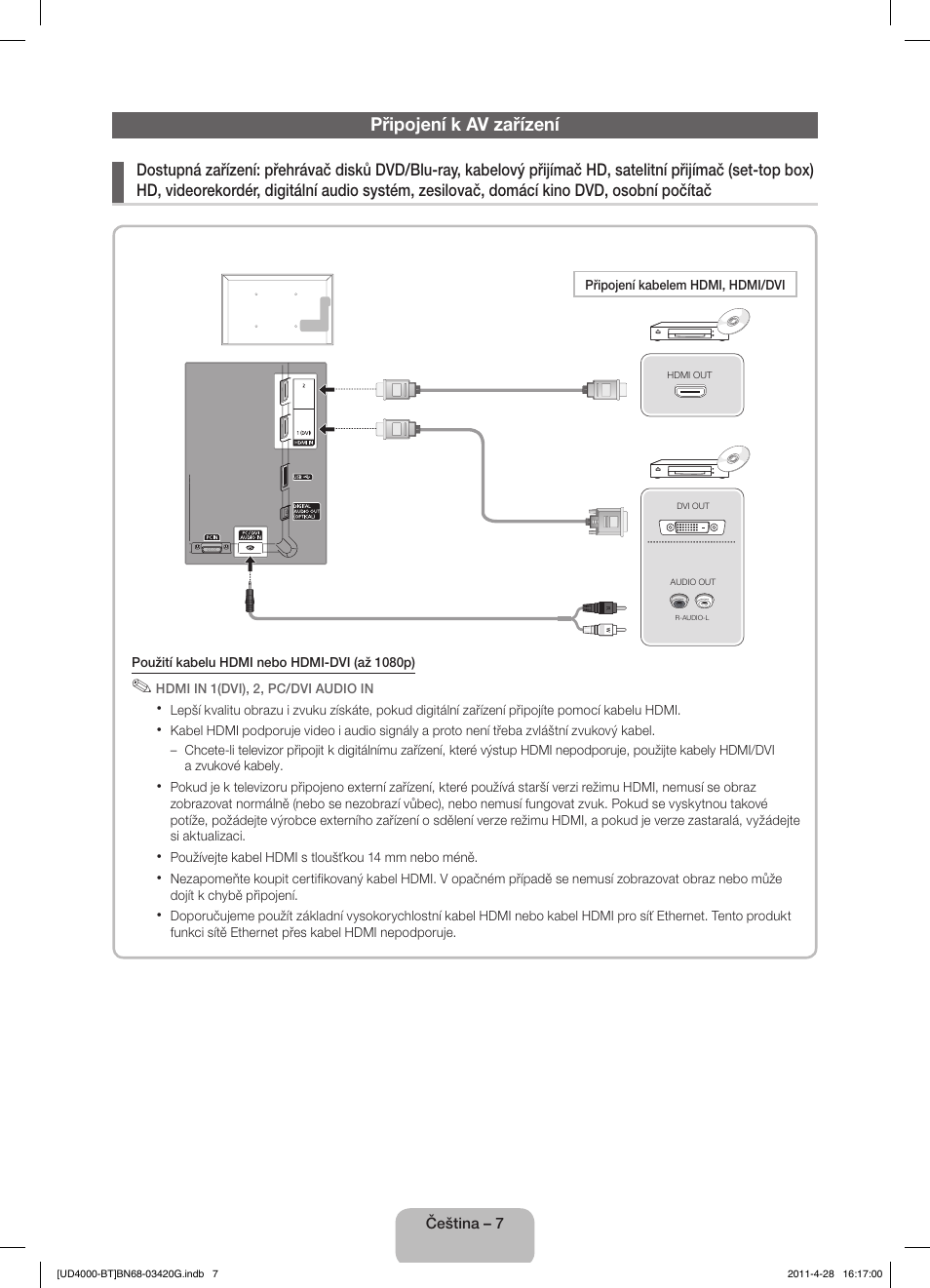 Připojení k av zařízení | Samsung UE19D4010NW User Manual | Page 23 / 146