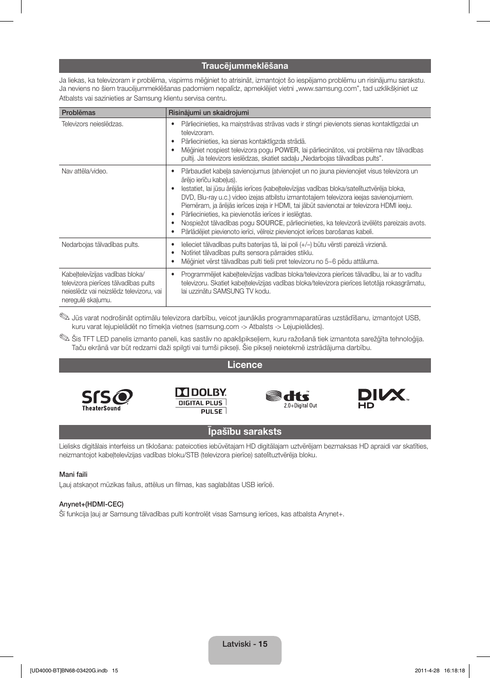 Licence īpašību saraksts | Samsung UE19D4010NW User Manual | Page 79 / 146