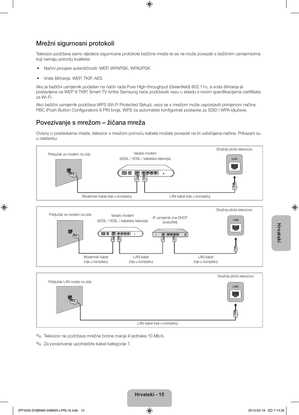 Mrežni sigurnosni protokoli, Povezivanje s mrežom – žičana mreža | Samsung PS60F5500AW User Manual | Page 135 / 385
